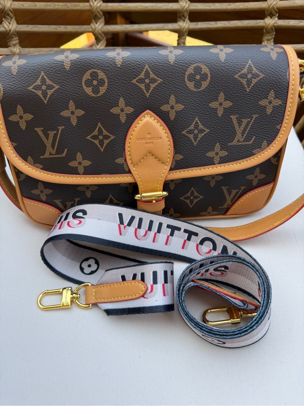 LV Brown Monogram Shoulder Bag with Tan Trim